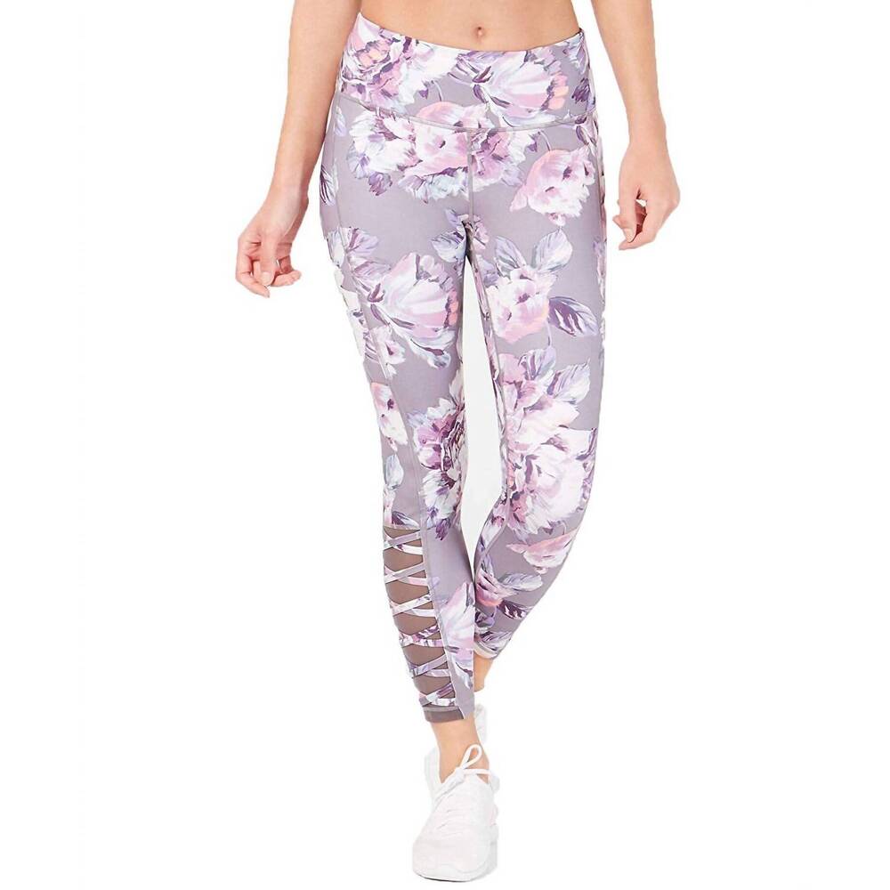 NEW IDEOLOGY women's explode printed high rise cutout leggings in newspaper gray